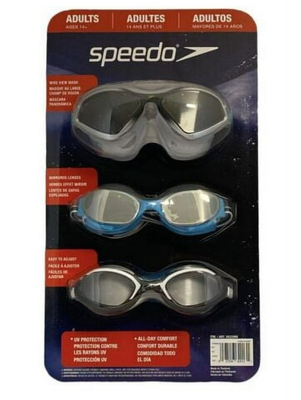 Speedo Mirrored Swim Goggles 3 Pack NeW